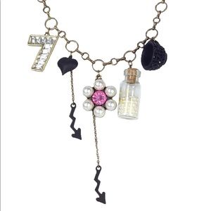 Multi Charm Statement Fashion Necklace Alice in Wonderland Whimsical Fun